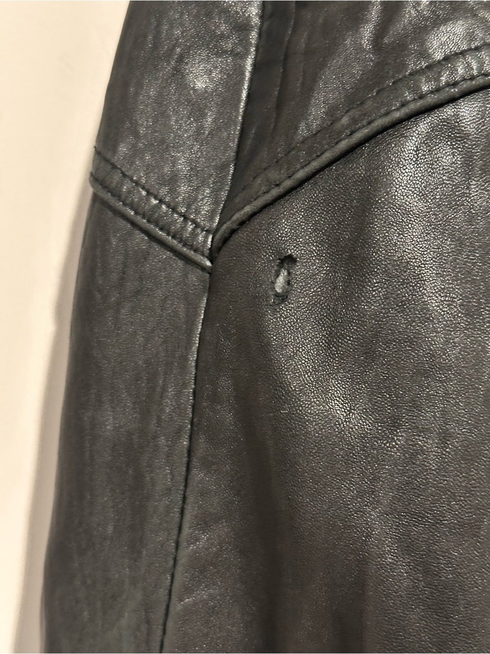 Vintage I.O.U Genuine Leather Moto Bomber Jacket Black Oversized Korea Men L XL - Picture 8 of 8